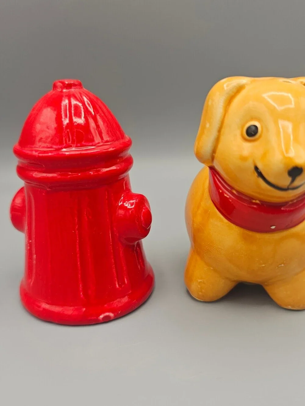 Ceramic Dog and Fire Hydrant Salt and Pepper Shakers